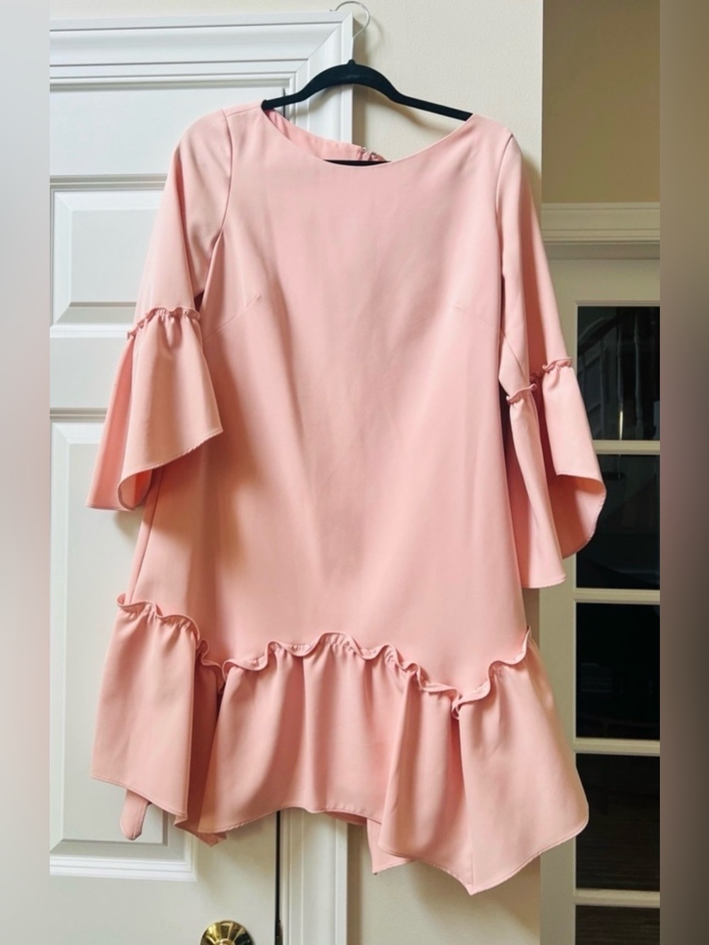 πππNWT Eliza J sz8 Elegant Bright Blush Peach Pink Fluted Sleeve Ruffles Dress - Picture 2 of 8